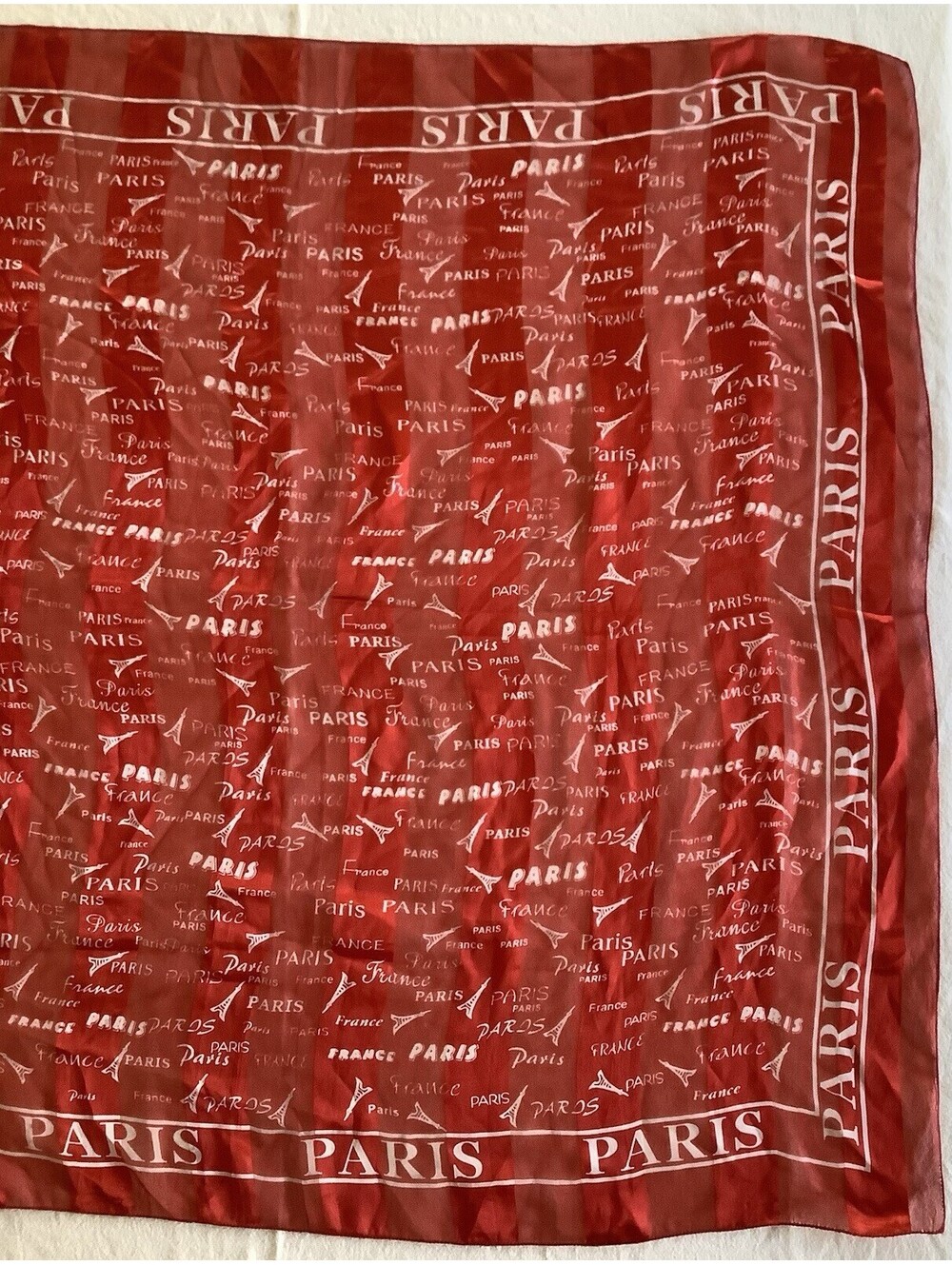 Paris, France, White on Red Scarf  100% Polyester 39" Square - Picture 4 of 9